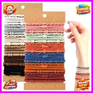 48 Piece Boho Hair Tie Bracelets, No Damage Elastic Ponytail Holders